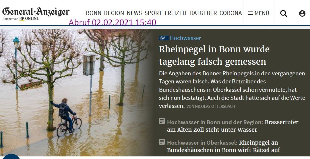 Fal­scher Rhein­pe­gel in Bonn